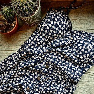 Navy small print floral summer dress with stylish buttons